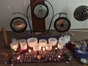 soundbath equipment in yoga studio